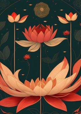 Red Lotus Japanese Art