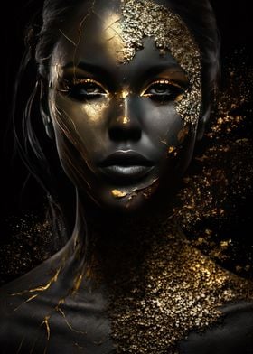 Afro girl Black and Gold 