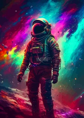 Astronaut Colorful Galaxy 