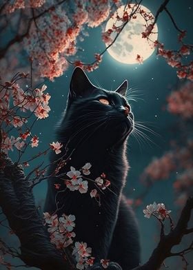 Black Cat Moon Night