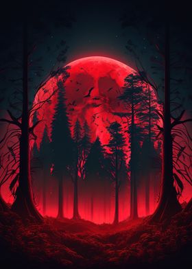 Red moon forest dark 