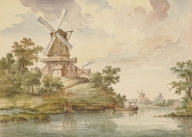 Small river with windmills