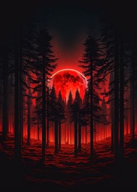 Red moon forest dark 