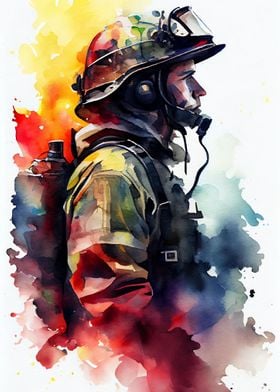 Firefighter Watercolor