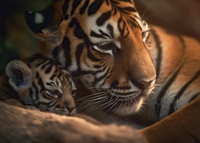 Tiger with a tiger cub
