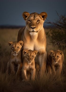 Lioness With Cubs