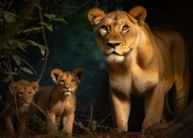 Lioness With Cubs