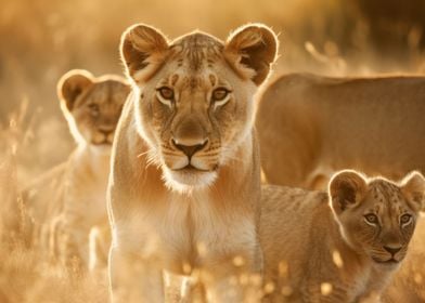 Lioness With Cubs