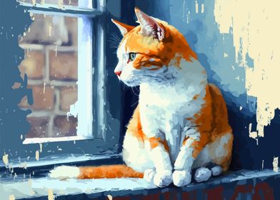 Vintage Cat Painting