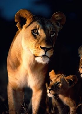 Lioness With Cubs