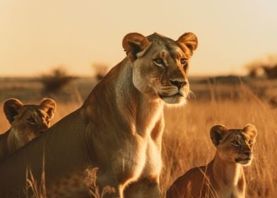 Lioness With Cubs