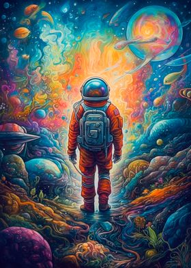 Astronaut colorful liquid