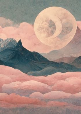 Cloudy Mountain with Moon