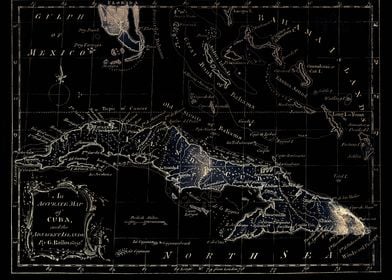 Cuba black old vintage map