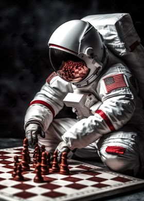 US Astronaut playing Chess