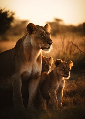 Lioness With Cubs