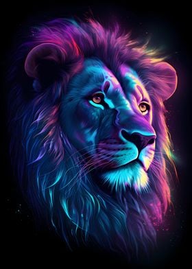 Neon Lion Head Portrait