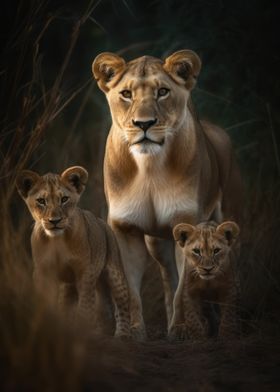 Lioness With Cubs