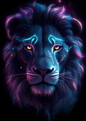 Neon Lion Head Portrait 4