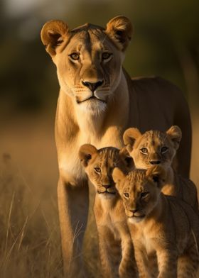 Lioness With Cubs