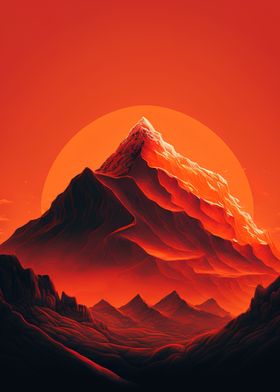 Sunset Mountian Red Moon 