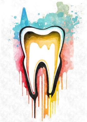 Human Tooth Watercolor 