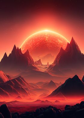 Sunset Mountian Red Moon 