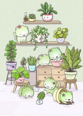 Cactus cats and plants