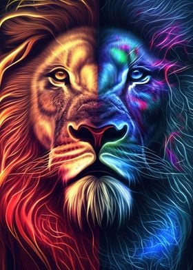 Colorful Lion Face Animal