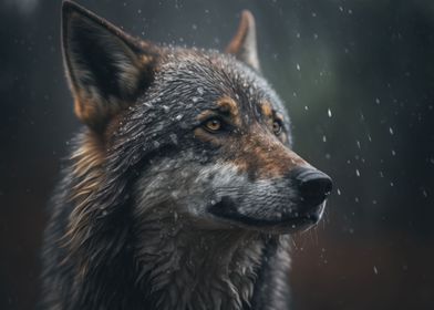Wolf animal in the rain
