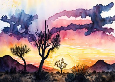 Desert Watercolor Sunset