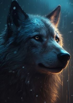 Sad Wolf in the Rain