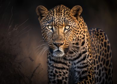 Leopard on savannah