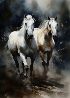 Horses Watercolor Art