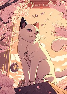 cat cherry blossoms