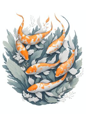 Koi Fish with Green Plant