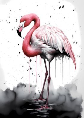 Flamingo Ink Painting