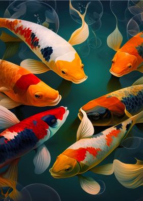 Colorful Koi Fish in Pond
