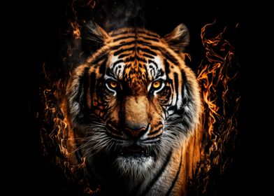 Angry Tiger with fire