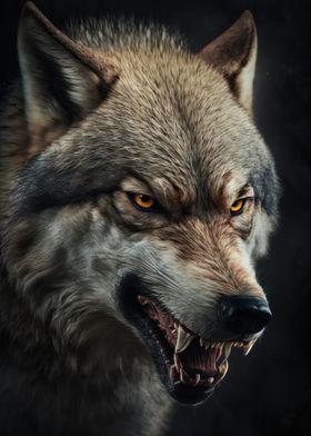 Angry wolf portrait