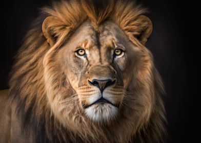 Lion portrait on dark back