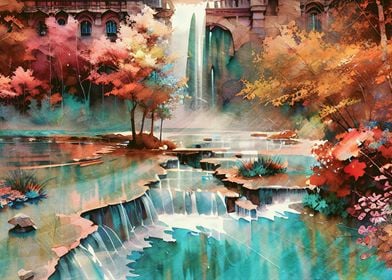 Waterfall in Watercolor