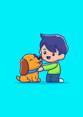 Cute Boy With Dog Cartoon 