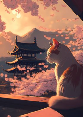 Cat Cherry Blossoms