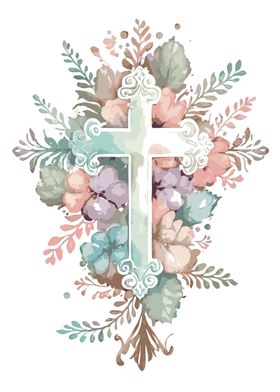 Floral Watercolor Cross