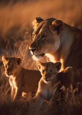 Lioness With Cubs