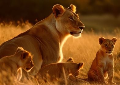 Lioness With Cubs