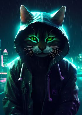 Cat Cyberpunk Neon Art