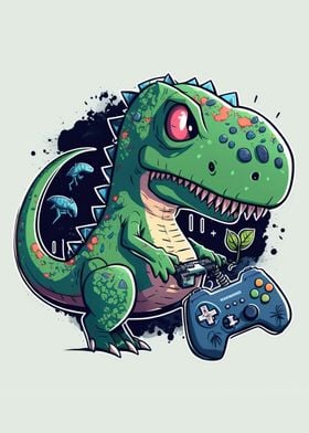 cute dinosaur gamer