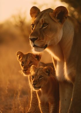 Lioness With Cubs